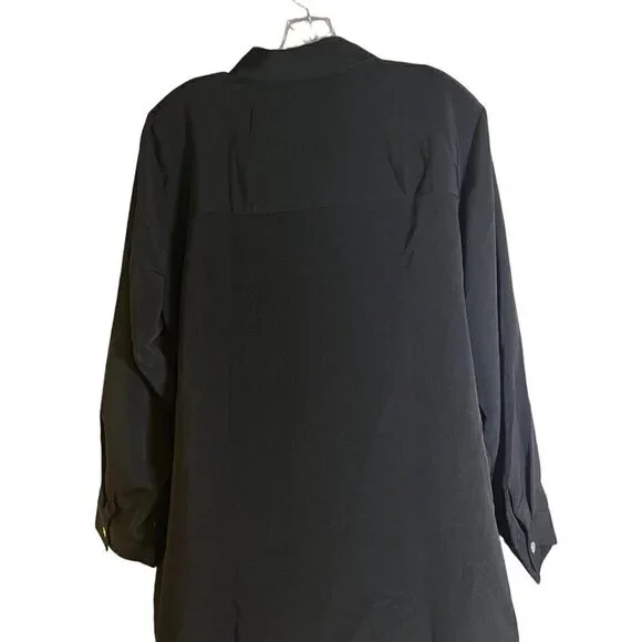 NWT Susan Graver Women's Black Crinkle Peachskin Big Shirt Size 1X - Picture 8 of 12